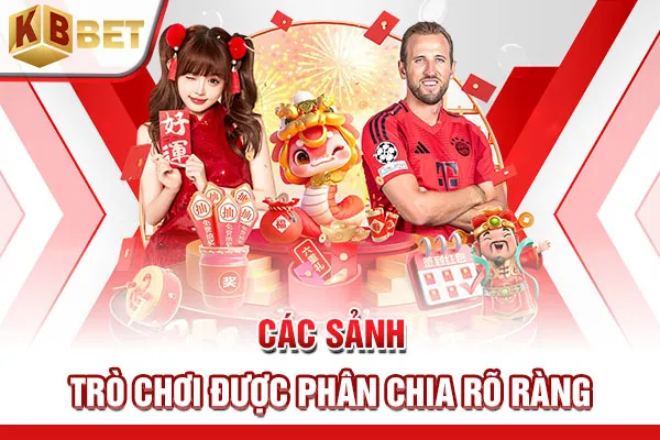 Các sảnh trò chơi được phân chia rõ ràng
